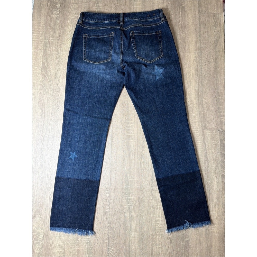 Cabi Slim Boyfriend Jeans Womens Size 6 Blue Star Print Colorblock Raw Hem 3937 - Picture 4 of 8